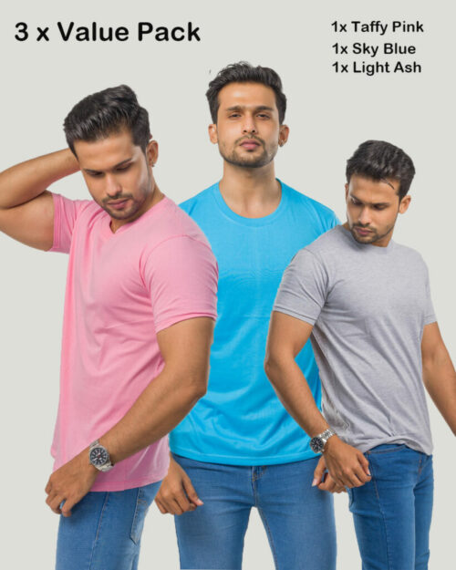 Unisex T-Shirt Bundle Pack Taffy Pink | Sky Blue | Light Ash