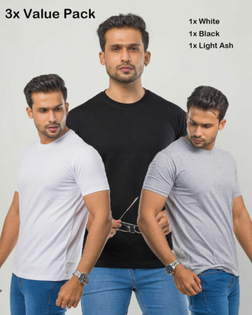 Unisex T-Shirt Bundle Pack White | Black | Light Ash