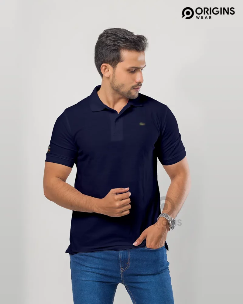 Navy Blue Cotton Polo T-shirt