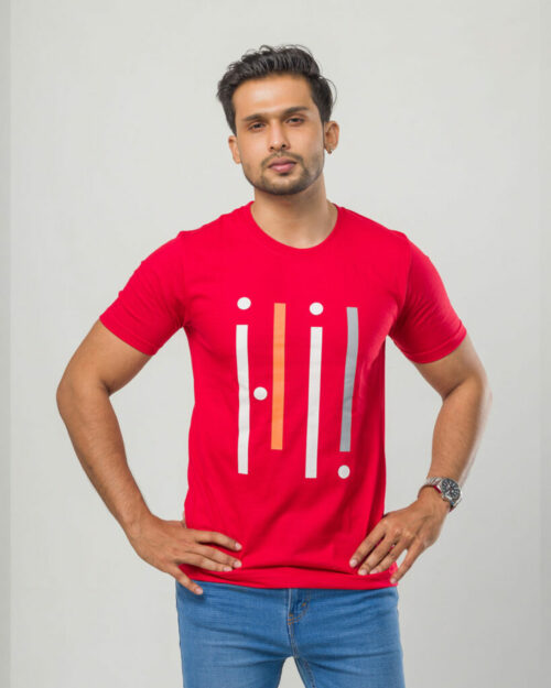 Stripes Printed Red Cotton T Shirt