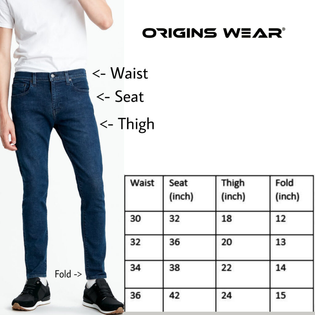 Origins wear men's Denim Size chart