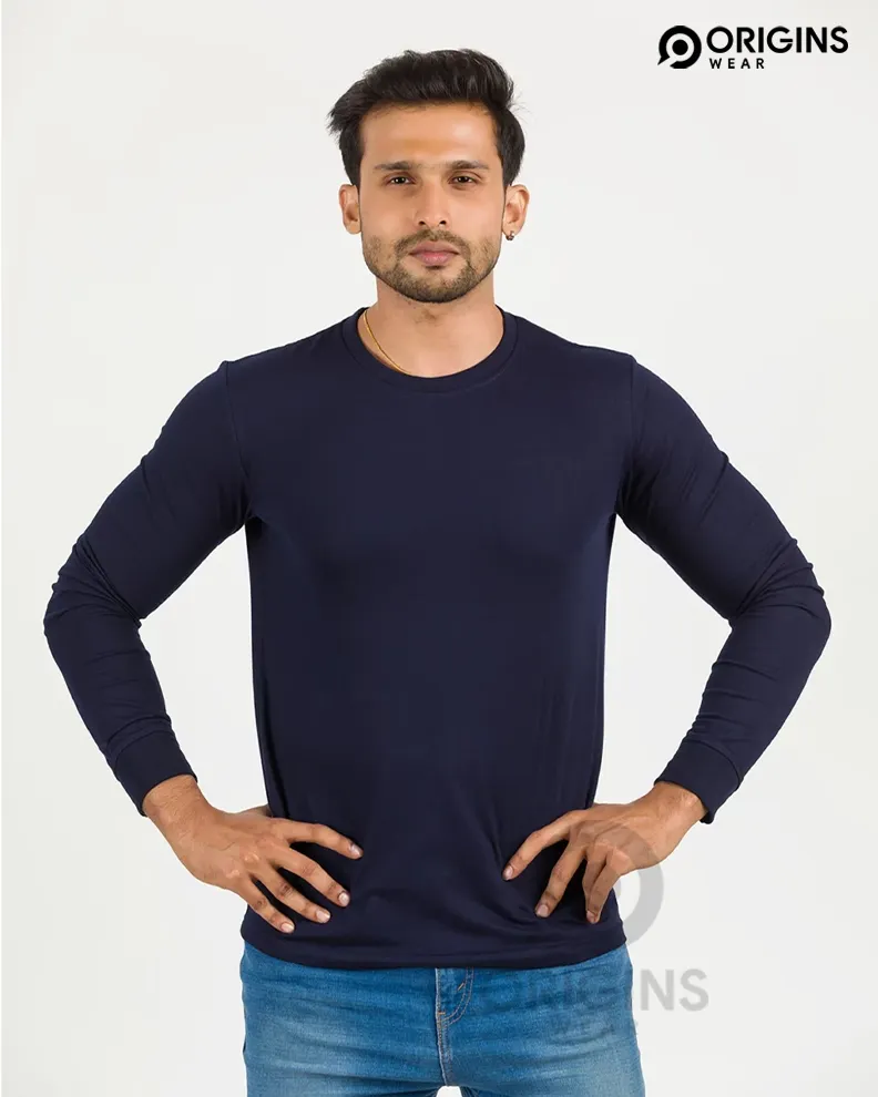 Navy Blue Long Sleeve Cotton T-Shirt