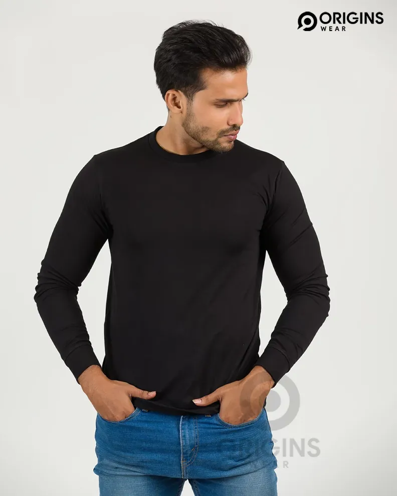 Ravan Black Long Sleeve Cotton T-Shirt