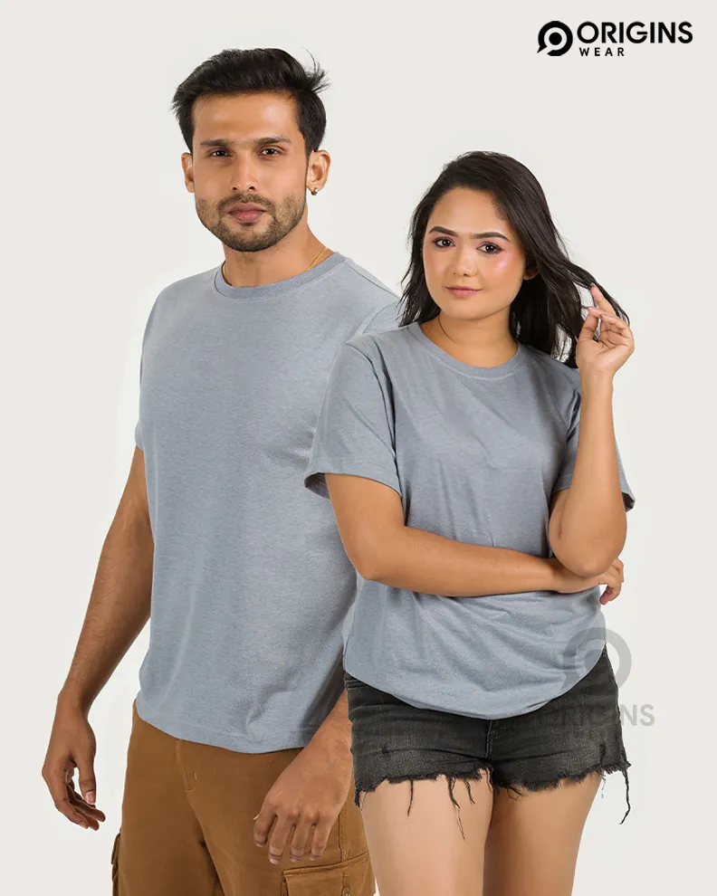 Light Gray Cotton Unisex T-Shirt Crew neck