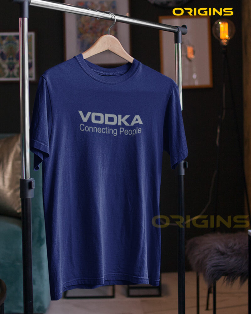 VODKA Navy Blue Cotton T-Shirt Unisex