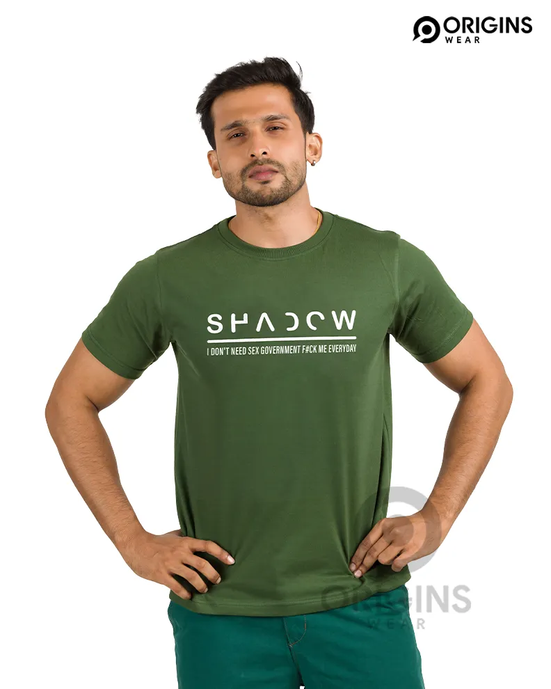 SHADOW Letter Printed Army Green Colour Cotton T-Shirt