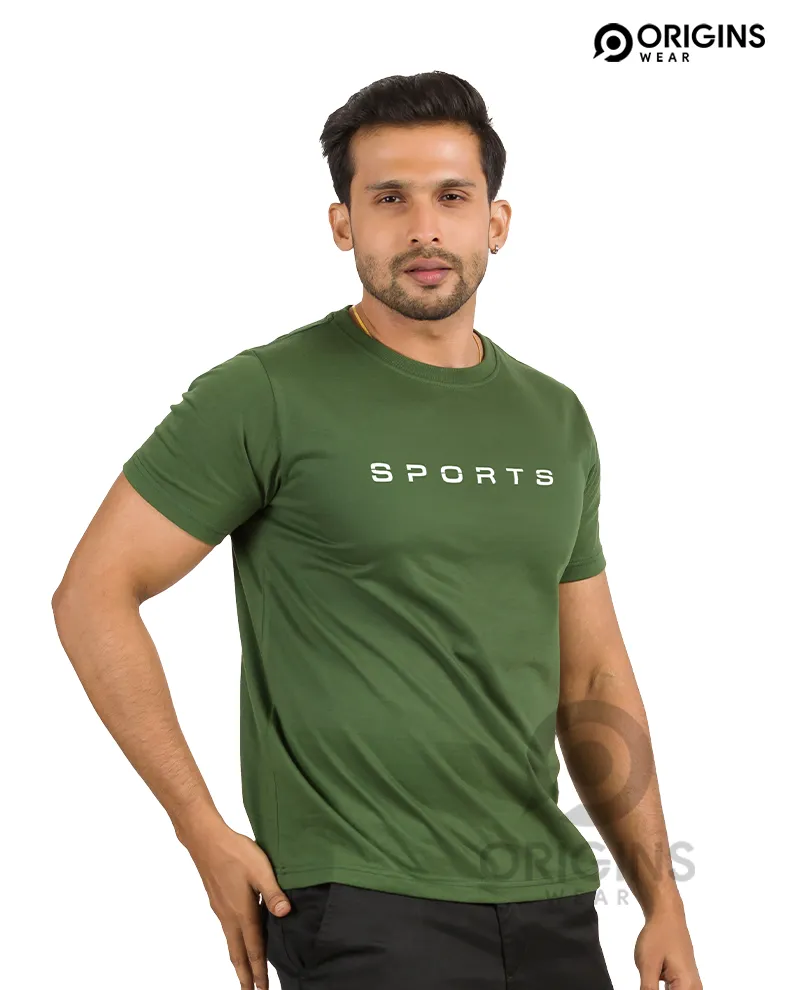 SPORTS Army Green Colour Premium Cotton T-Shirt