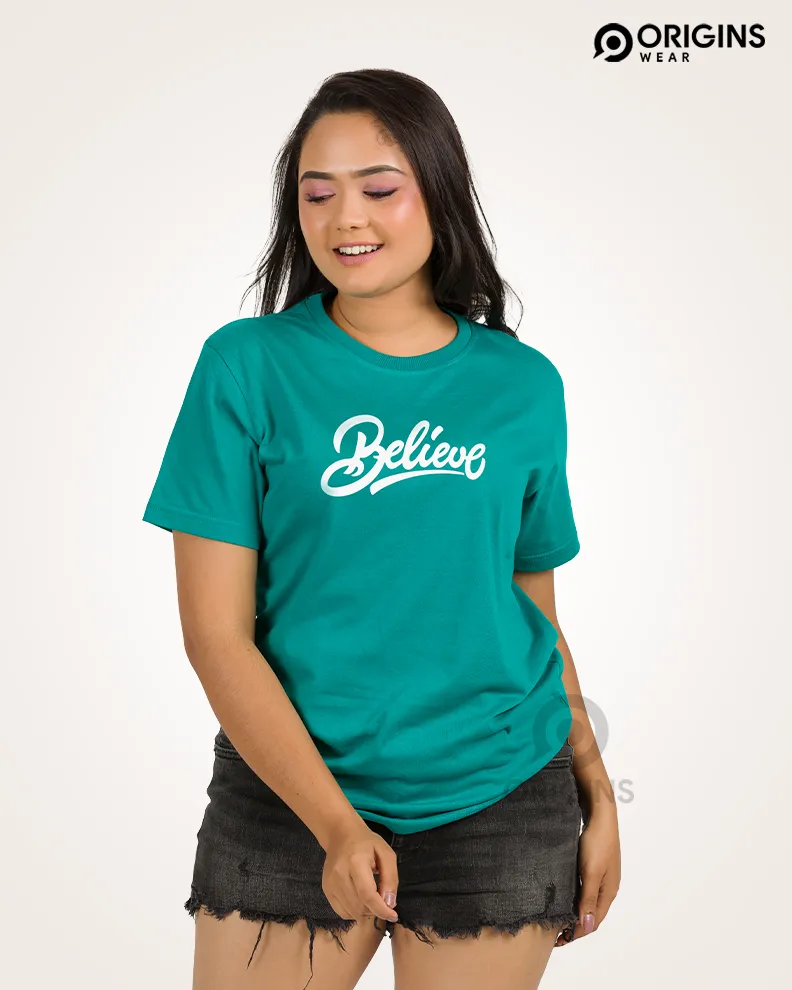 BELIEVE Damro Green Colour Cotton Tshirt