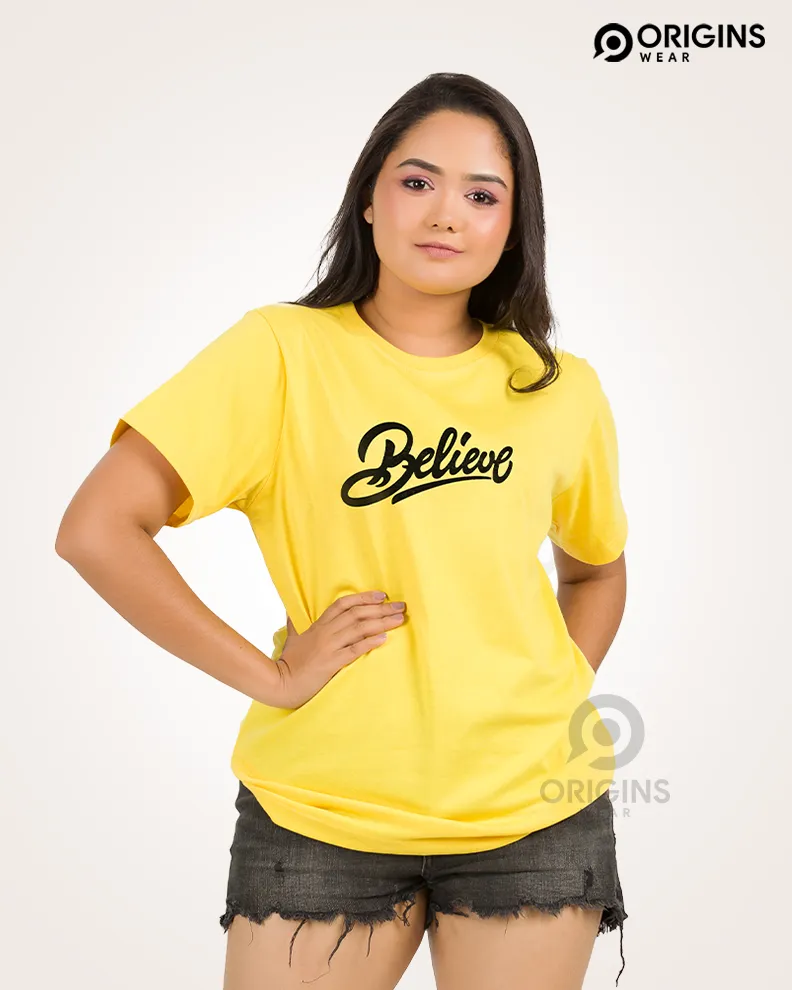 BELIEVE Lemon Yellow  Colour Cotton T-Shirt
