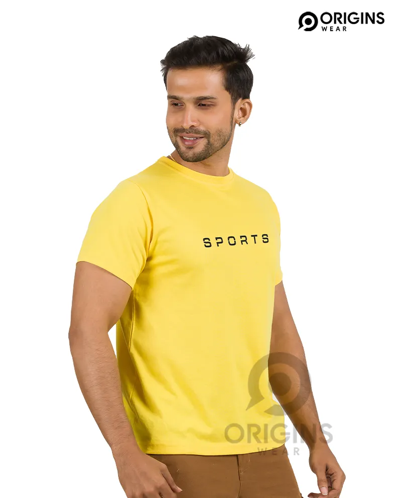 SPORTS Lemon Yellow Colour Premium Cotton T-Shirt