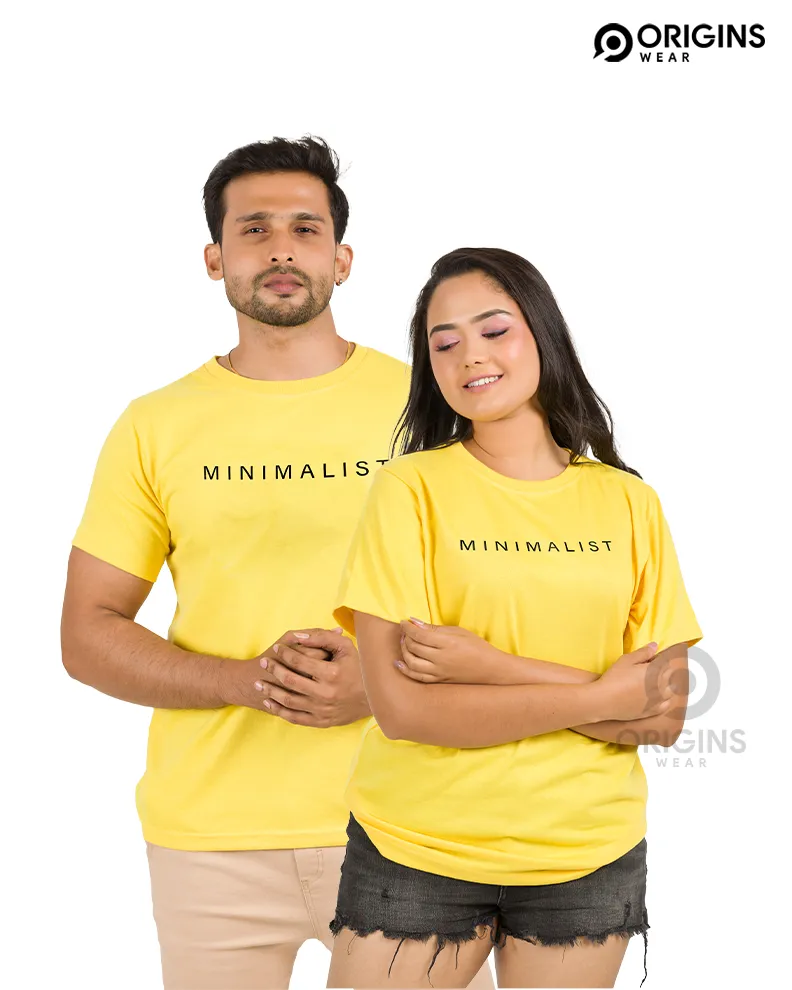 MINIMALIST Letter Printed Lemon Yellow Colour Cotton T-Shirt