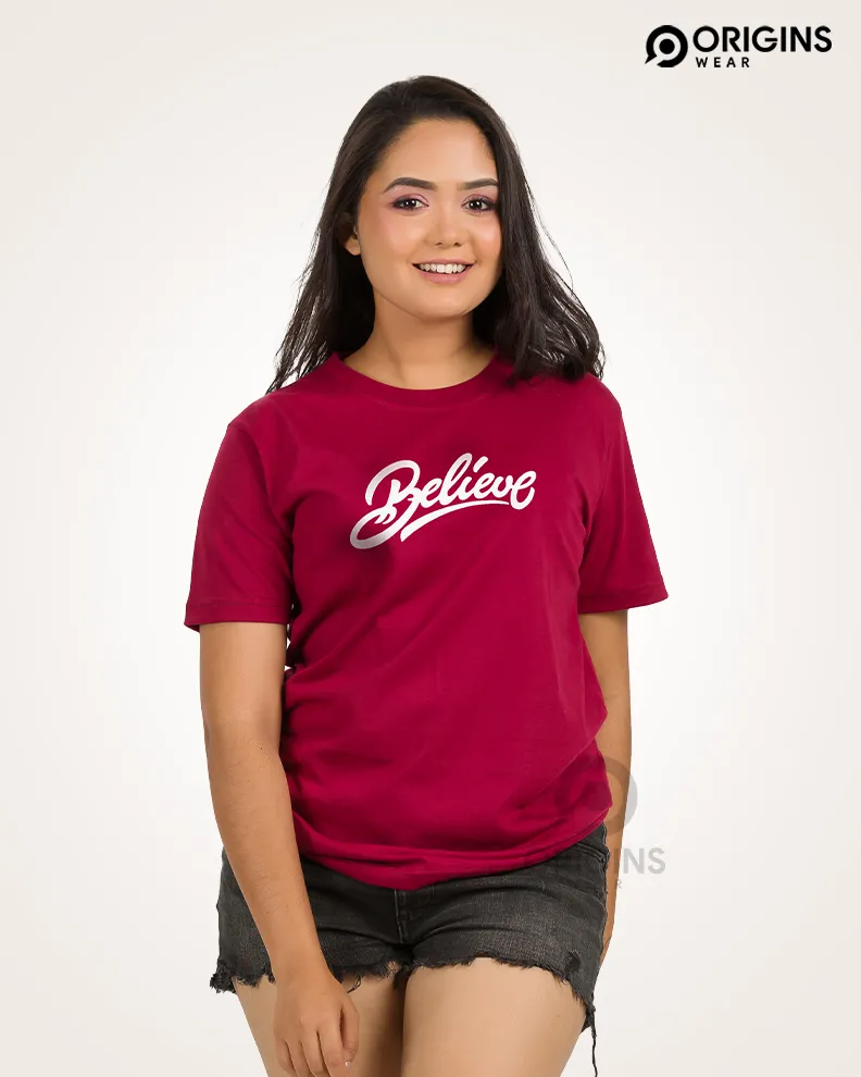 BELIEVE Maroon Colour Cotton T-shirt