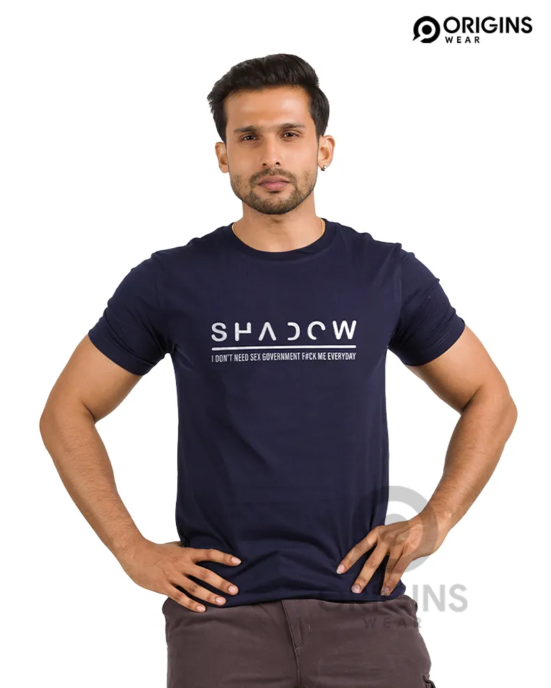SHADOW Letter Printed Navy Blue Colour Cotton T-Shirt