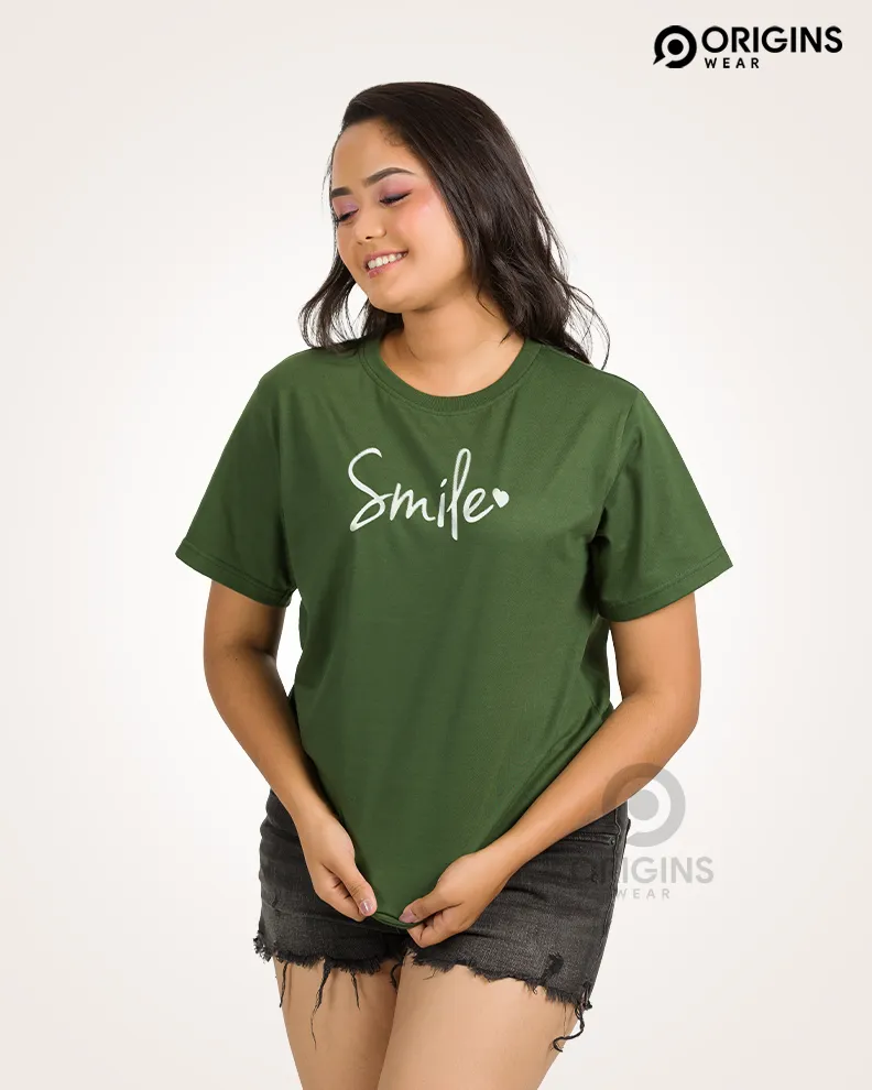 Smile Army Green Colour Unisex Premium Cotton T-Shirt