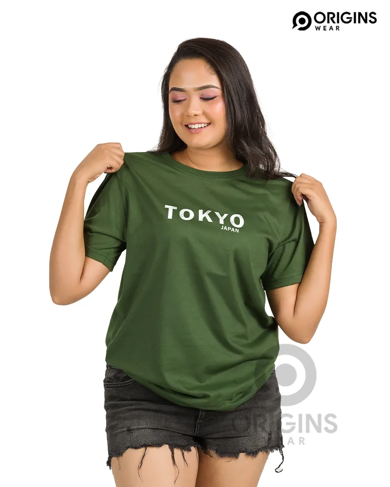TOKYO Army Green Colour Unisex Premium Cotton T-Shirt