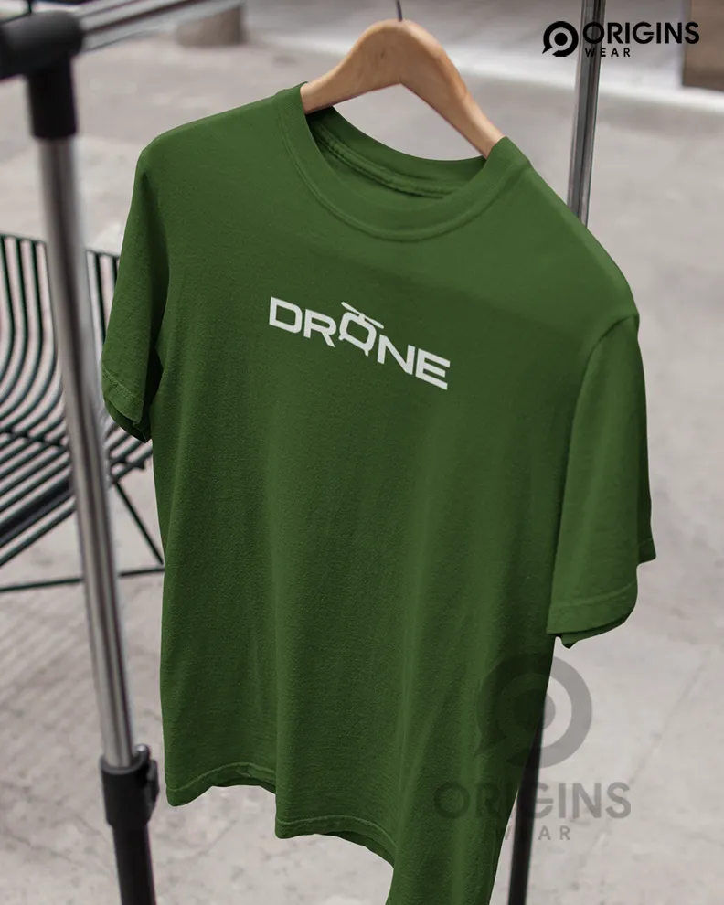 Drone Army Green Colour Unisex Premium Cotton T-Shirt