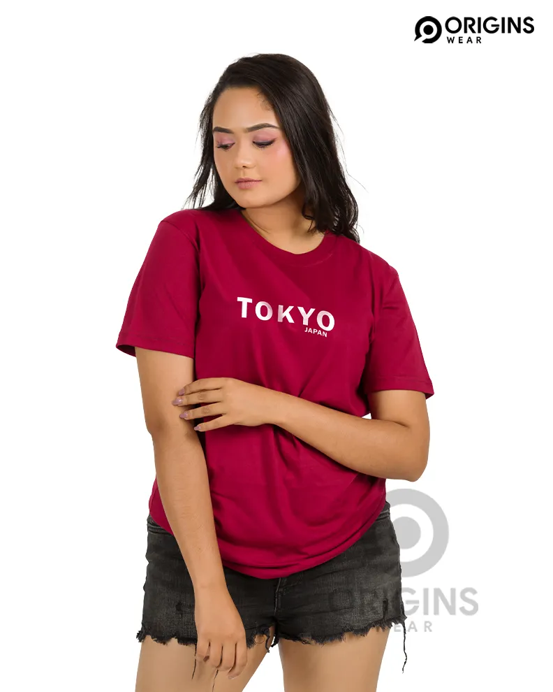 TOKYO Maroon Colour Unisex Premium Cotton T-Shirt