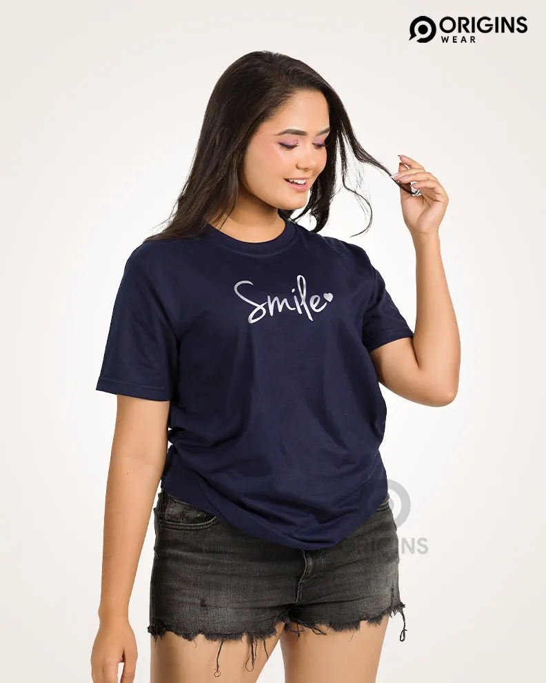 Smile Navy Blue Colour Unisex Premium Cotton T-Shirt