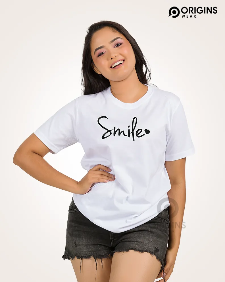 Smile White Colour Unisex Premium Cotton T-Shirt