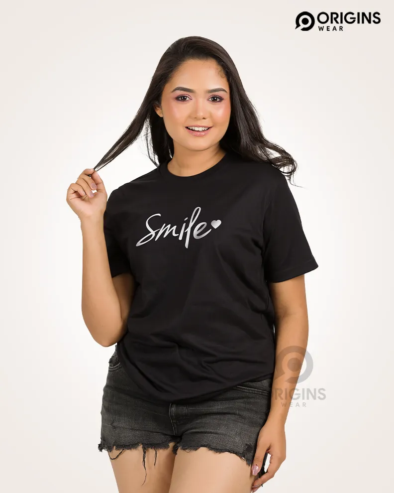 Smile Raven Black Colour Unisex Premium Cotton T-Shirt