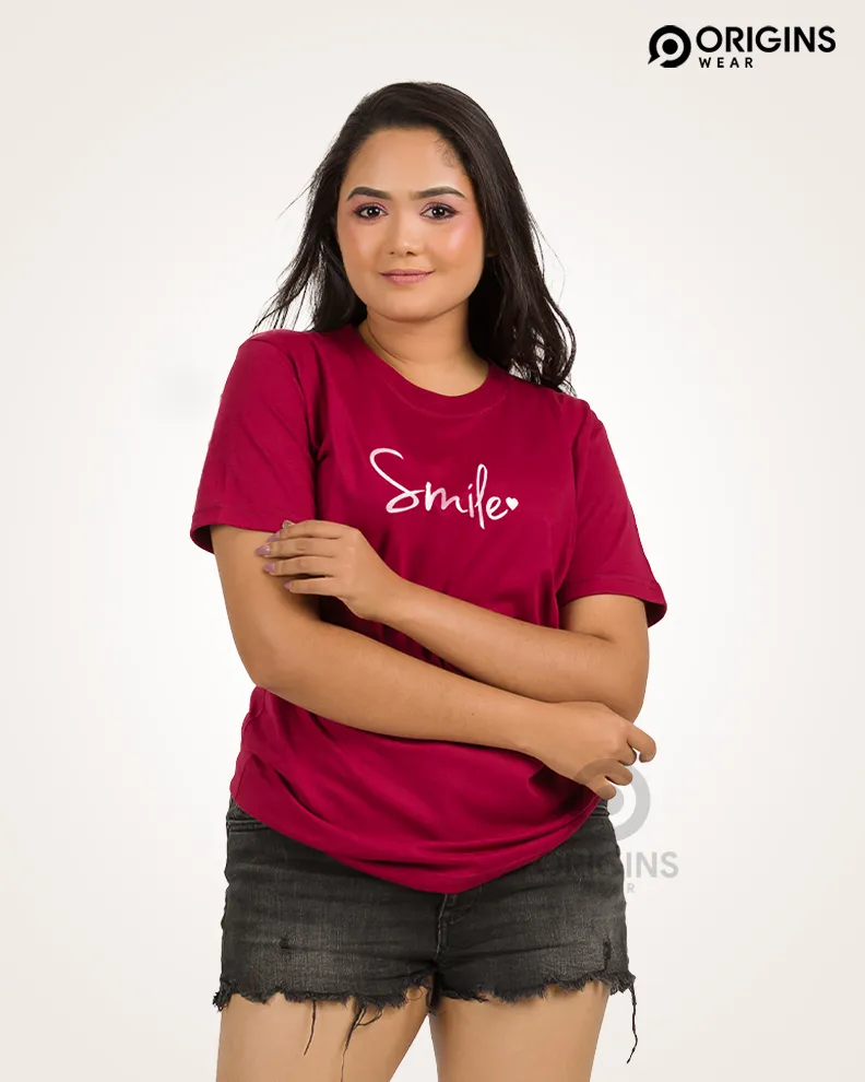 Smile Maroon Colour Unisex Premium Cotton T-Shirt