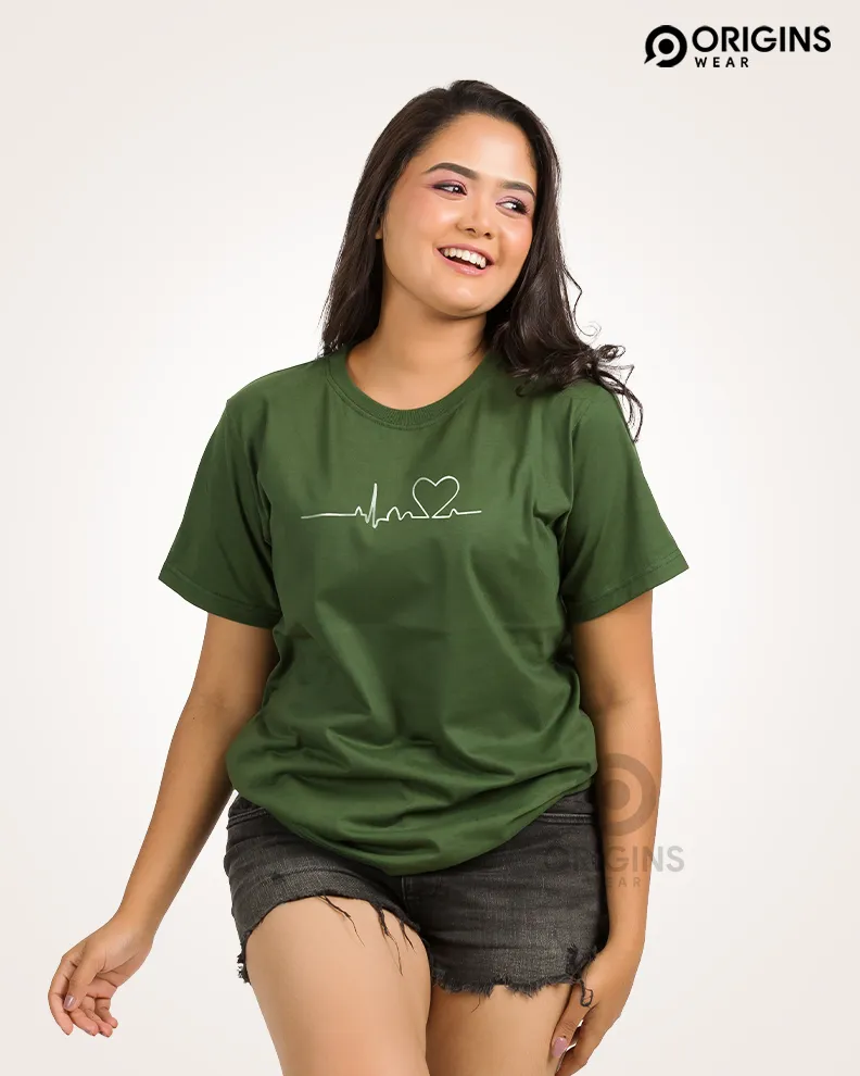 HeartBeat Army Green Colour Unisex Premium Cotton T-Shirt