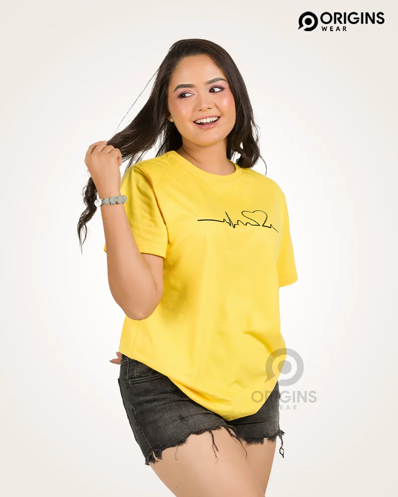 HeartBeat Lemon Yellow Colour Unisex Premium Cotton T-Shirt
