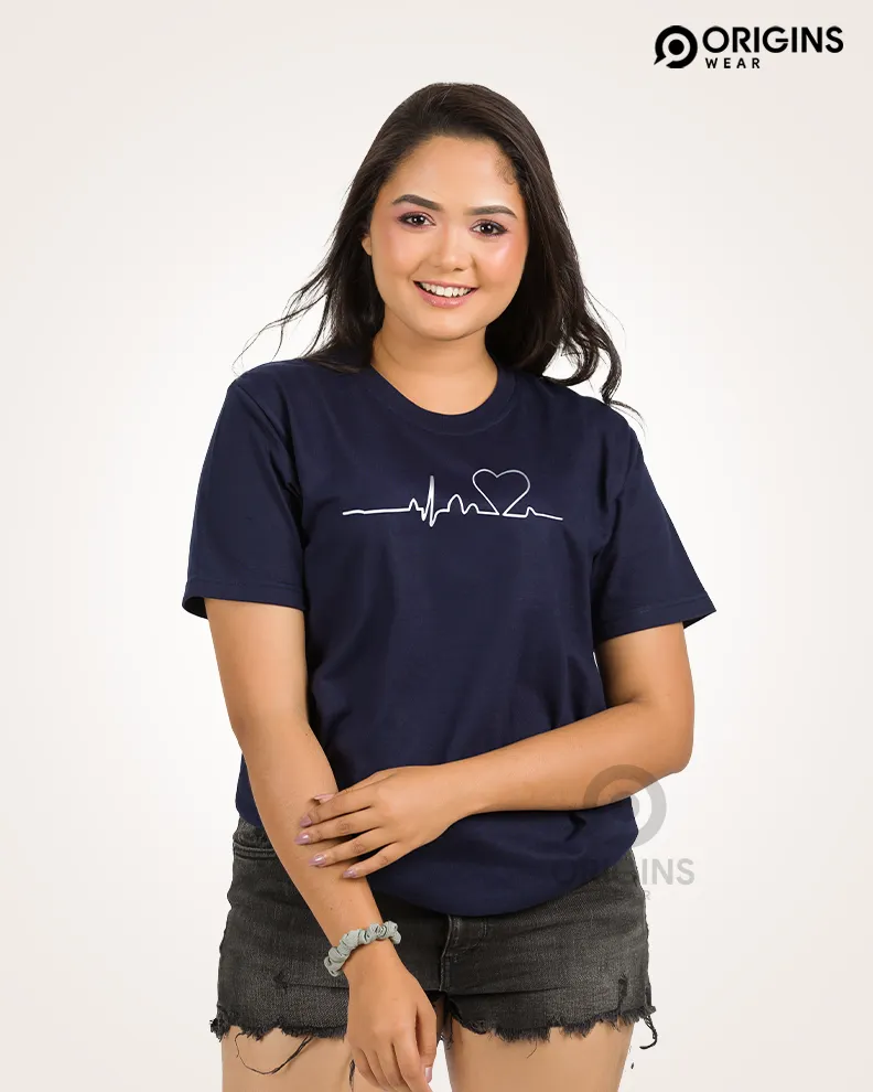HeartBeat Navy Blue Colour Unisex Premium Cotton T-Shirt