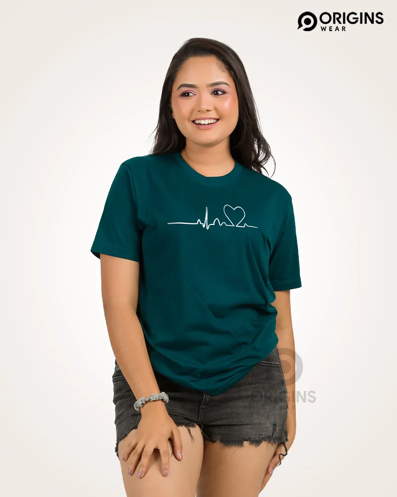 HeartBeat Pine Green Colour Unisex Premium Cotton T-Shirt