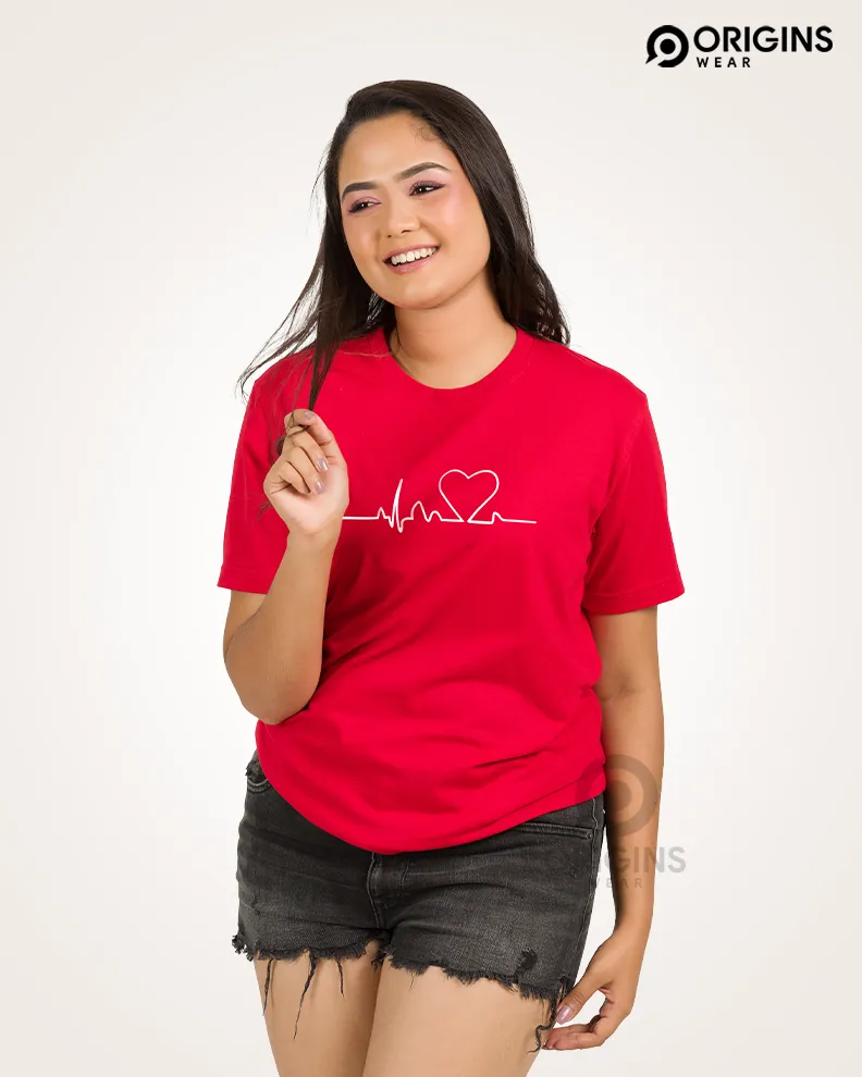 HeartBeat Scarlet Red Colour Unisex Premium Cotton T-Shirt