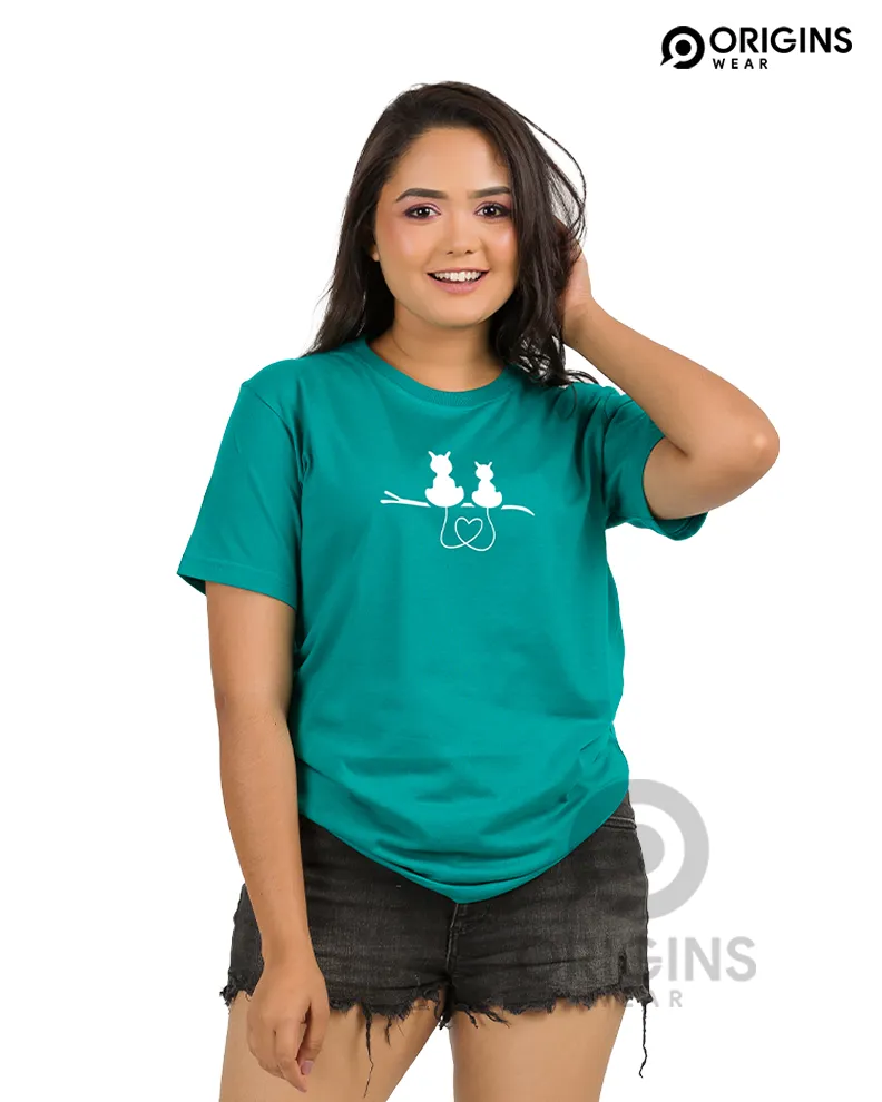 Couple Kitty Damro Green Colour UniSex Premium Cotton T-Shirt