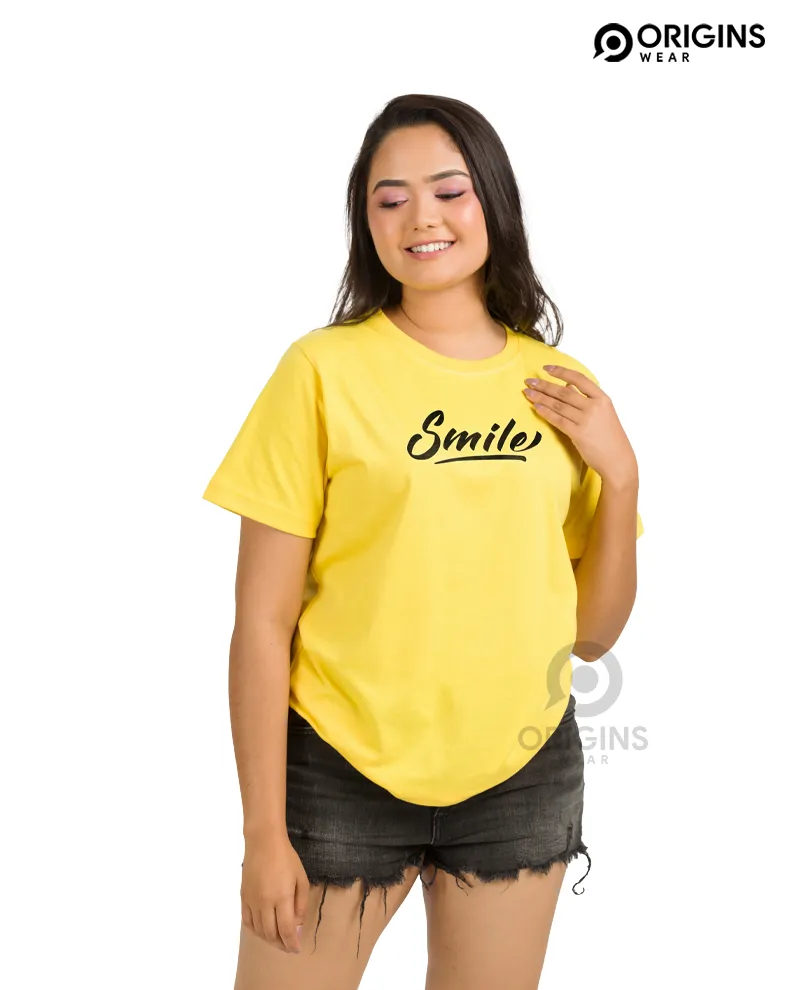 Smile! letter - Lemon Yellow Colour Men & Women Premium Cotton T-Shirt
