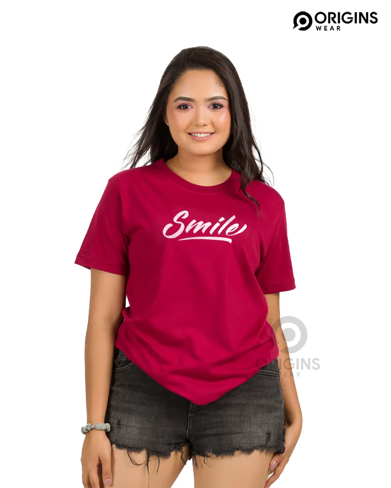 Smile! letter - Maroon Colour Men & Women Premium Cotton T-Shirt