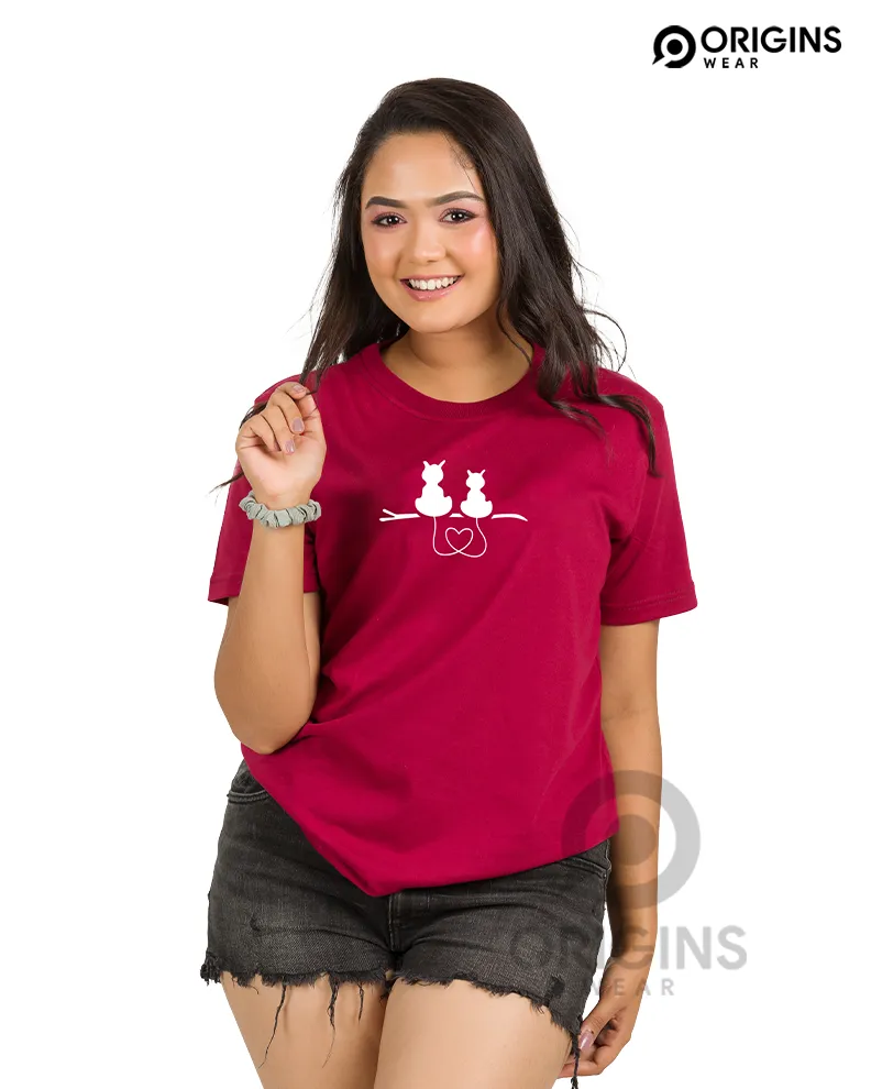 Couple Kitty Maroon Colour UniSex Premium Cotton T-Shirt