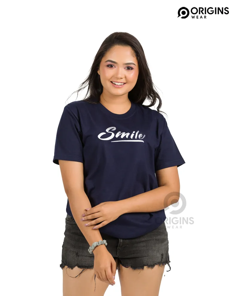 Smile! letter - Navy Blue Colour Men & Women Premium Cotton T-Shirt