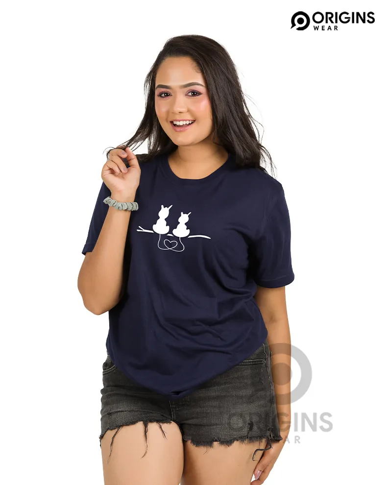 Couple Kitty Navy Blue Colour UniSex Premium Cotton T-Shirt
