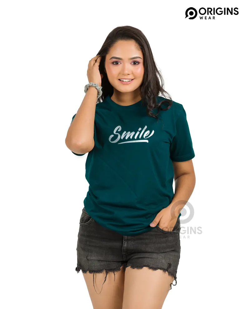 Smile! letter - Pine Green Colour Men & Women Premium Cotton T-Shirt