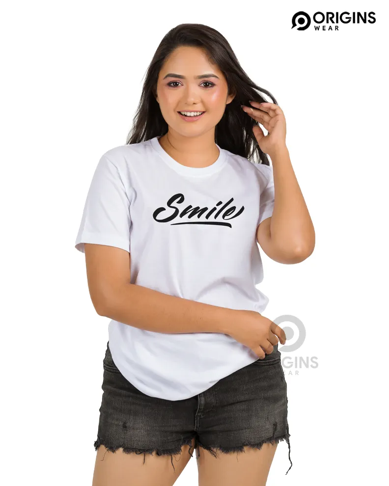 Smile! letter - Pure White Colour Men & Women Premium Cotton T-Shirt