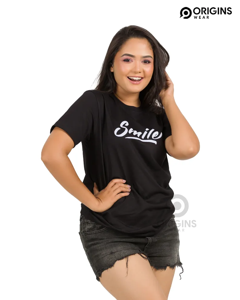 Smile! letter - Raven Black Colour Men & Women Premium Cotton T-Shirt