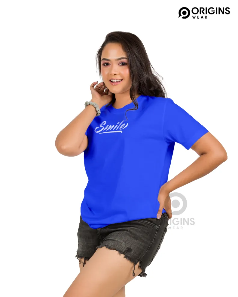 Smile! letter - Royal Blue Colour Men & Women Premium Cotton T-Shirt