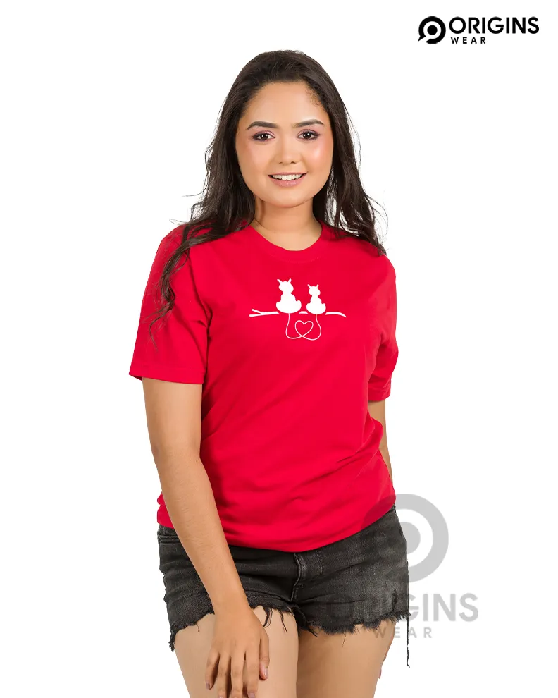 Couple Kitty Scarlet Red Colour UniSex Premium Cotton T-Shirt