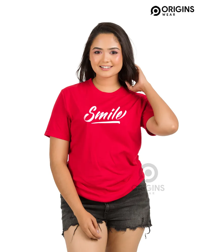 Smile! letter - Scarlet Red Colour Men & Women Premium Cotton T-Shirt