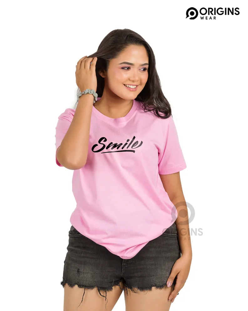 Smile! letter - Taffy Pink Colour Men & Women Premium Cotton T-Shirt