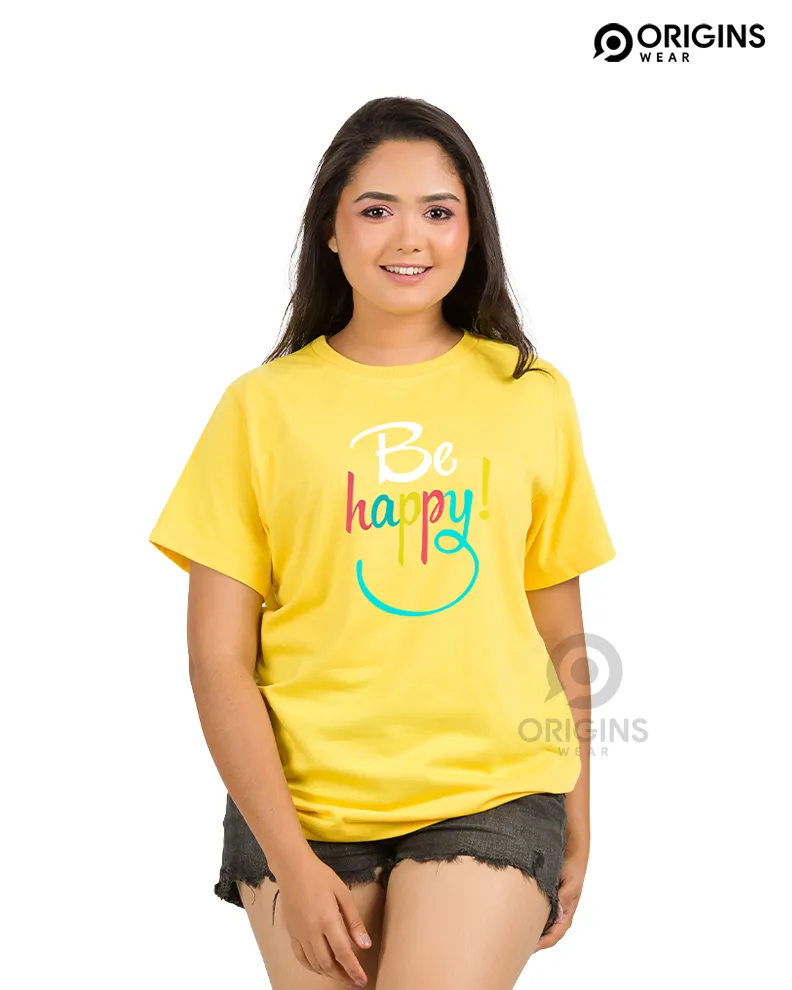 Be Happy Lemon Yellow Colour Men & Women Premium Cotton T-Shirt
