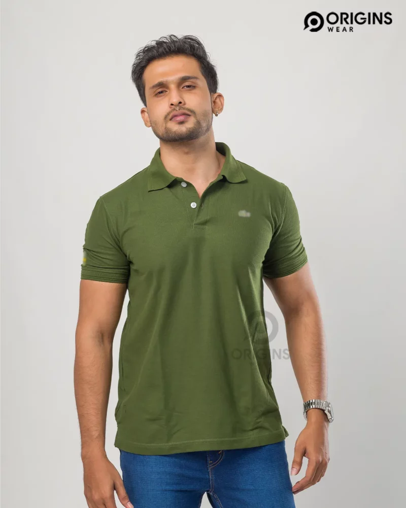 Army Green Cotton Polo T-shirt