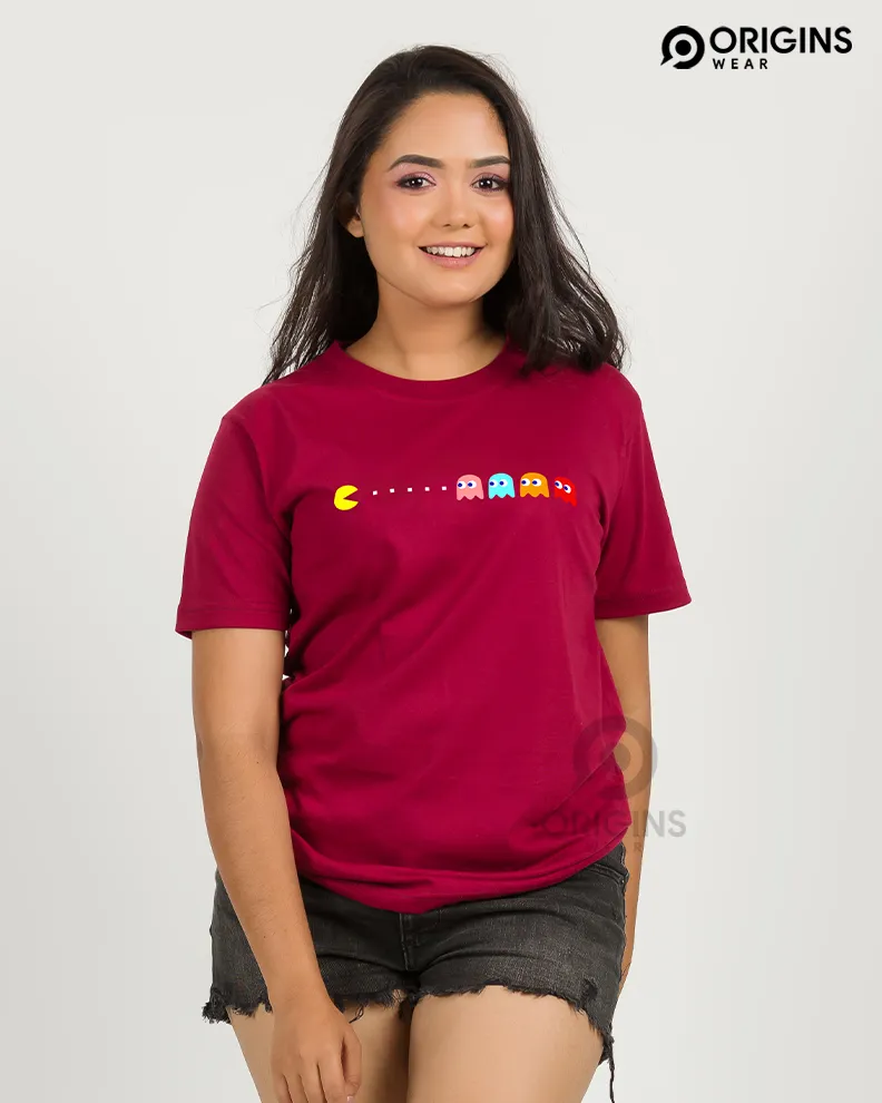 PacMan Maroon Colour Men & Women Premium Cotton T-Shirt