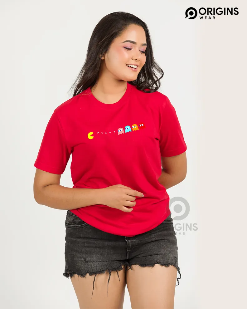 PacMan Scarlet Red Colour Men & Women Premium Cotton T-Shirt