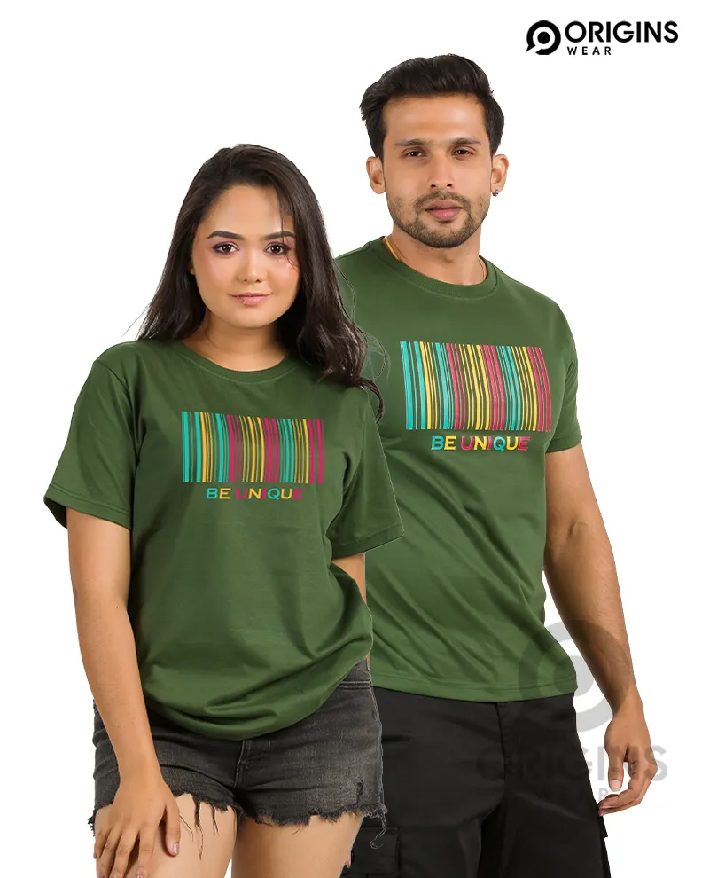 Barcode Style Army Green Colour Men & Women Premium Cotton T-Shirt