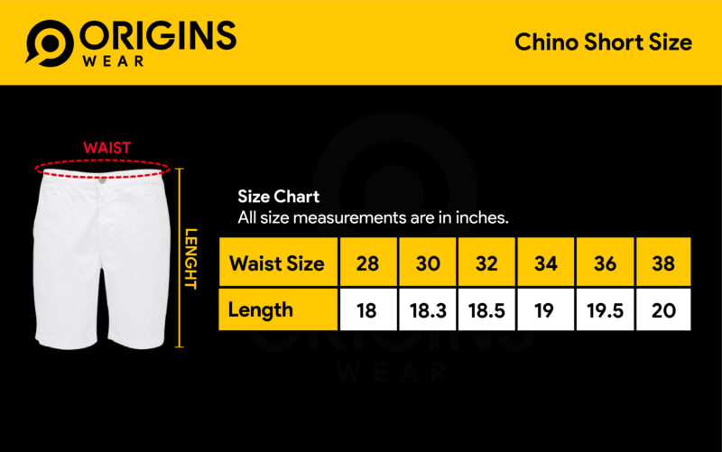ORIGINS WEAR | Chino Short Size Chart