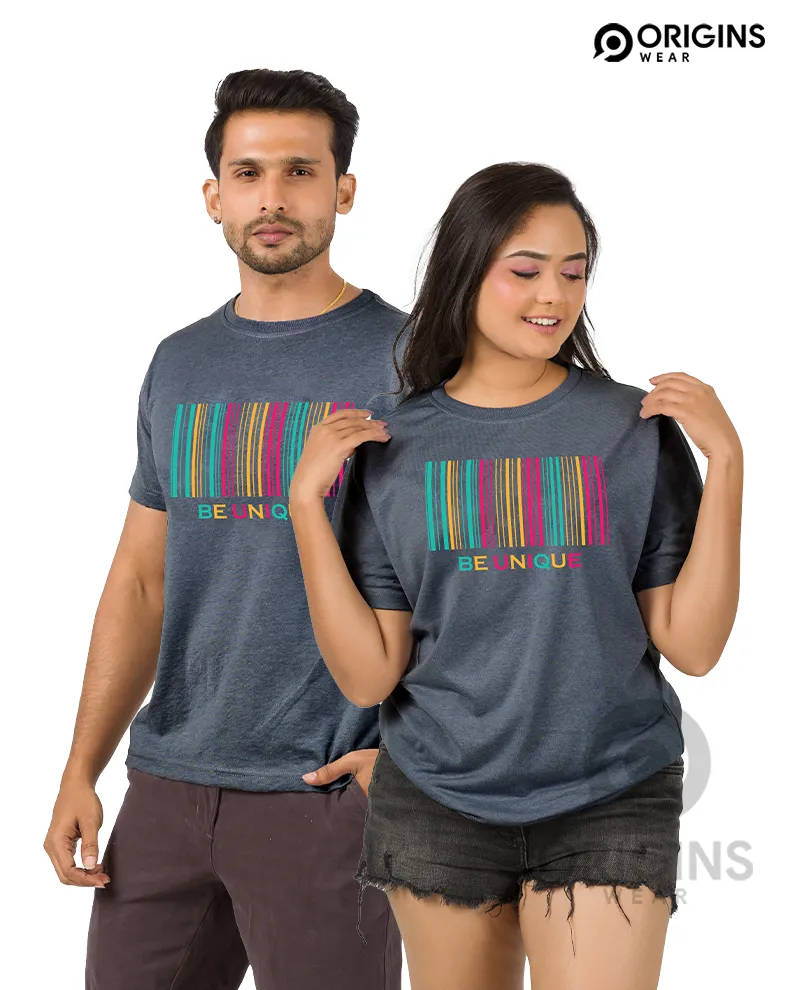 Barcode Style Charcoal Gray Colour Men & Women Premium Cotton T-Shirt